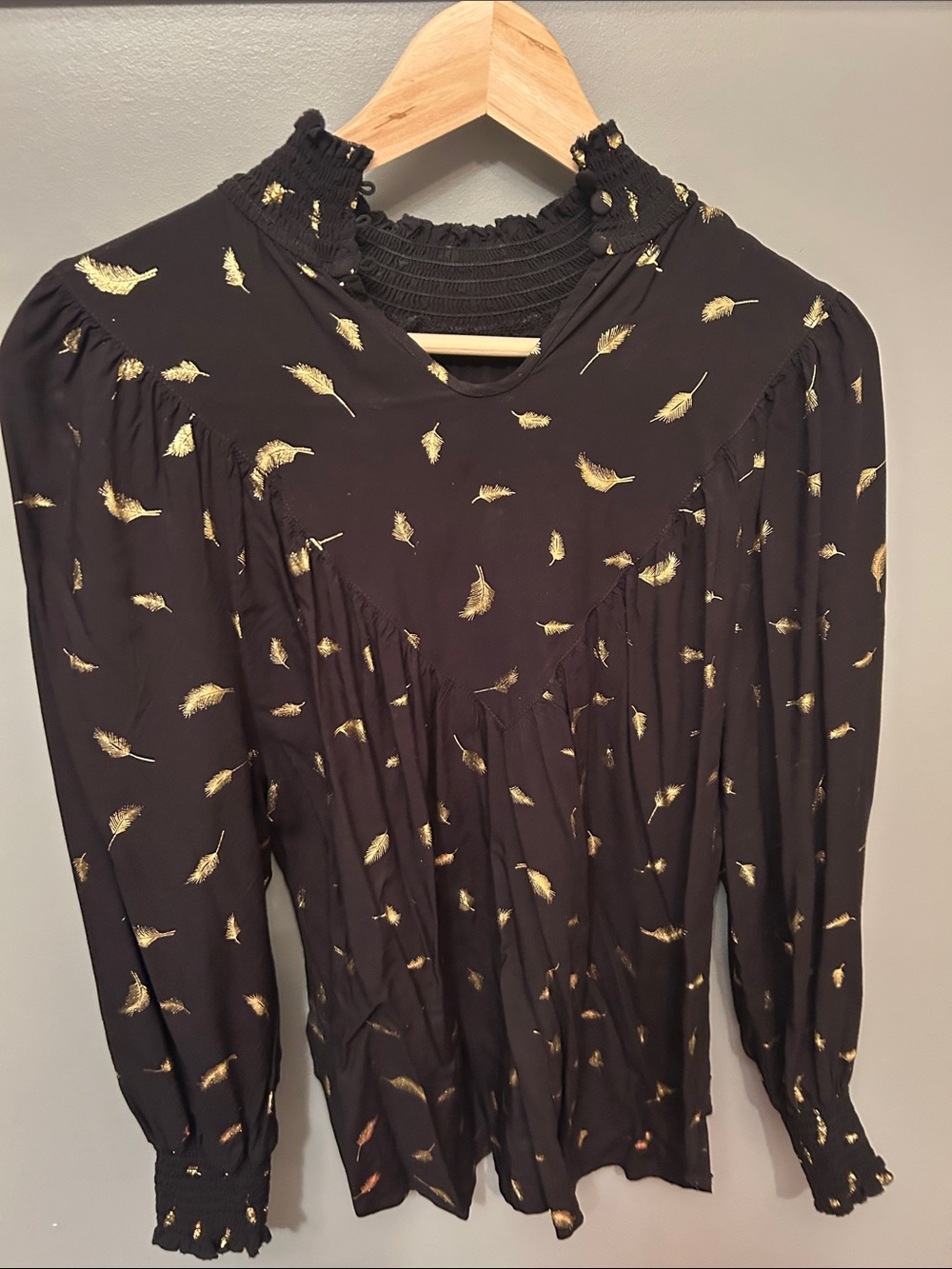 Solitaire Black Blouse with Gold Feather Motif